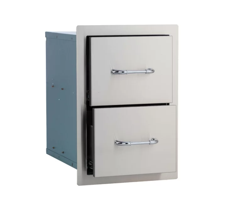 Bull BBQ Double Drawer - Stainless Steel - Angled Semi-open