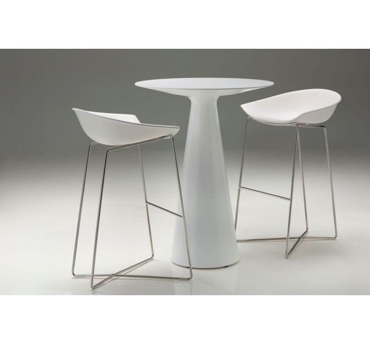 Paraiso Bar Stool White Solid Surface with Polished Stainless Steel Set of 2 (Table not Included)