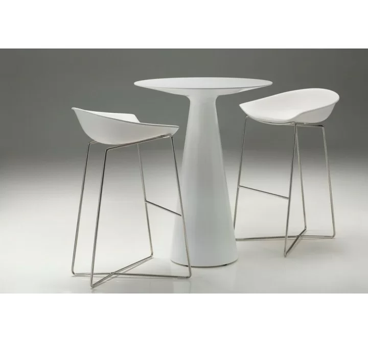 Paraiso Bar Stool White Solid Surface with Polished Stainless Steel Set of 2 (Table not Included)