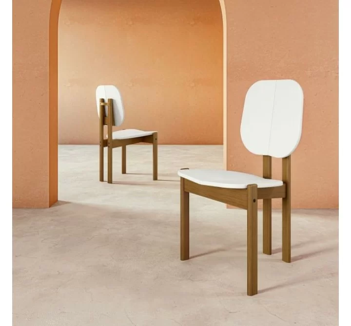 Manhattan Comfort Mid-Century Modern Gales Dining Chair with Solid Wood Legs - Set of 2 White