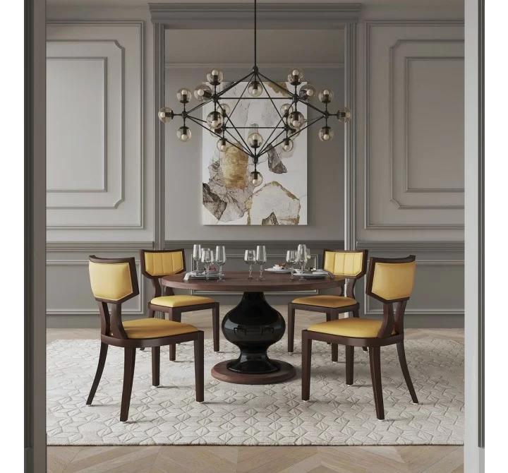 Manhattan Comfort Pulitzer Camel and Walnut Faux Leather Dining Chair (Set of Two)