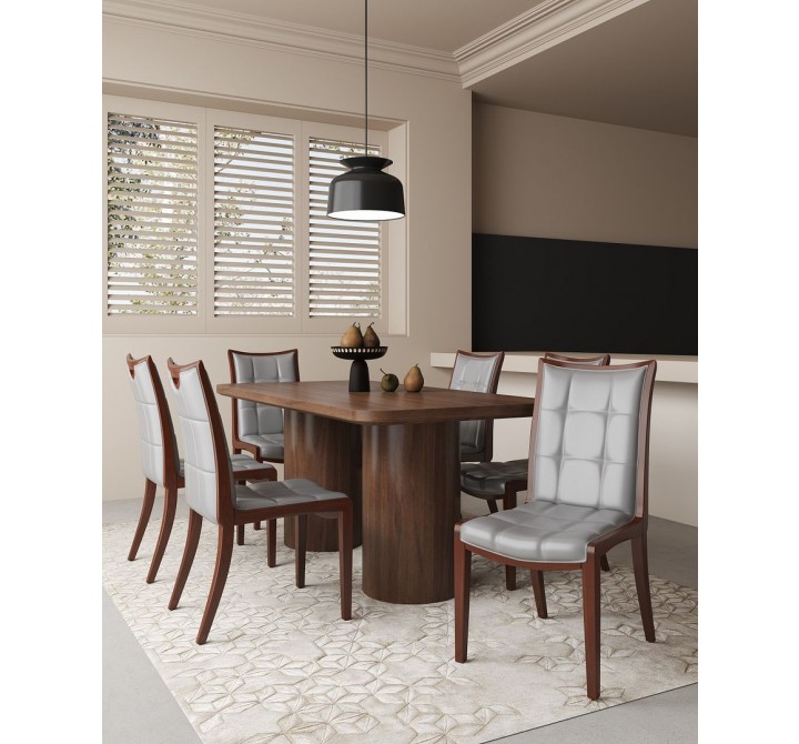 Manhattan Comfort Executor Silver and Walnut Faux Leather Dining Chairs (Set of Two)