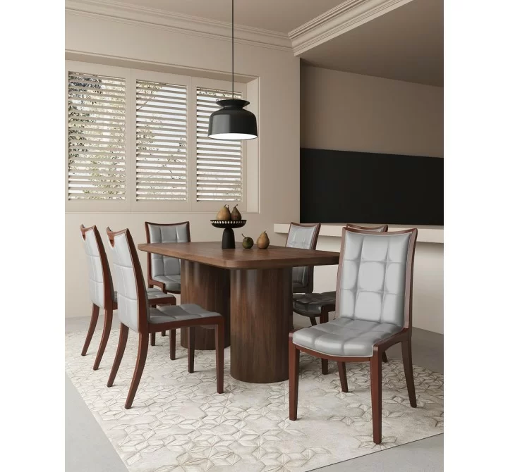 Manhattan Comfort Executor Silver and Walnut Faux Leather Dining Chairs (Set of Two)