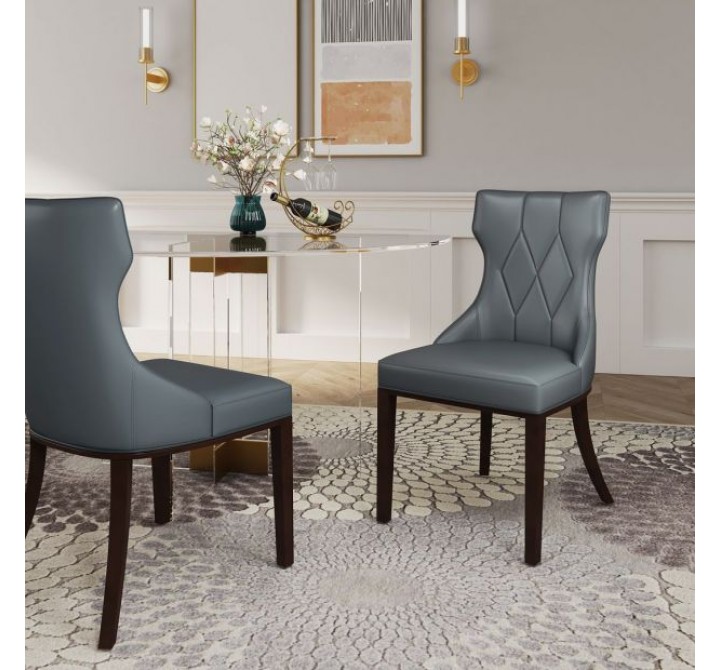Manhattan Comfort Reine Faux Leather Dining Chair in Pebble Grey Set of 2