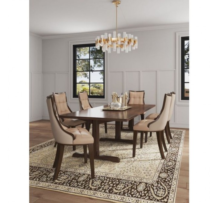 Fifth Avenue Faux Leather Dining Chair in Tan and Walnut (Set of 2)