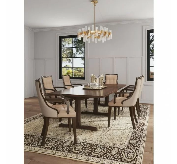 Manhattan Comfort Fifth Avenue Faux Leather Dining Armchair in Tan and Walnut Set