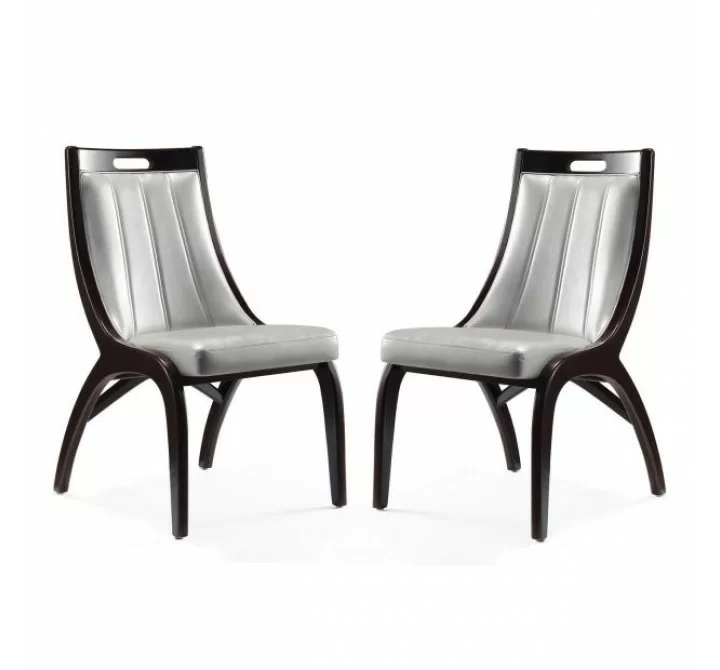 Manhattan Comfort Danube Leatherette Dining Chair - Set of 2 in Silver