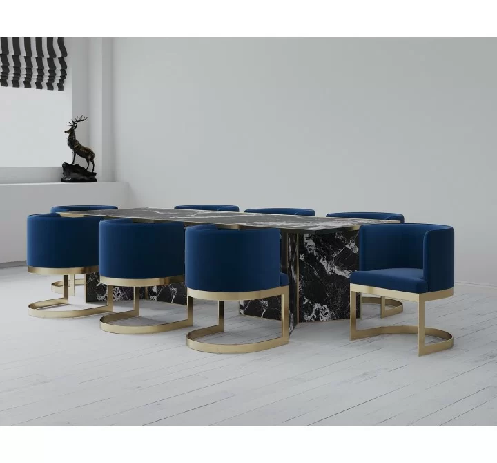 Manhattan Comfort Aura Royal Blue and Polished Brass Velvet Dining Chair