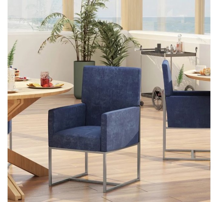 Manhattan Comfort Element Blue Velvet Dining Armchair