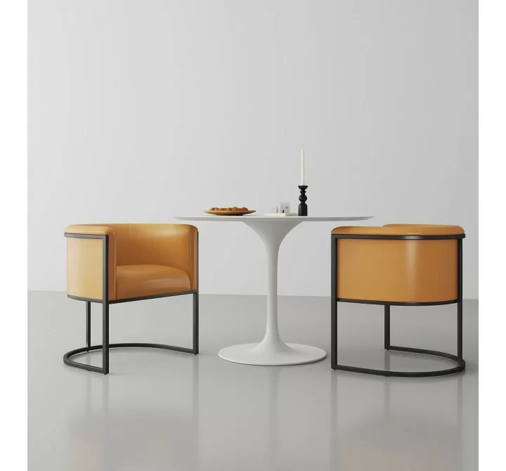 Manhattan Comfort Bali Saddle and Black Faux Leather Dining Chair