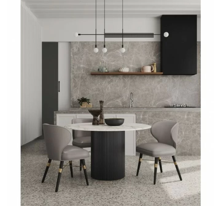 Manhattan Comfort Modern Strine Dining Chair Upholstered in Velvet and Leatherette with Solid Wood Legs in Dark Taupe