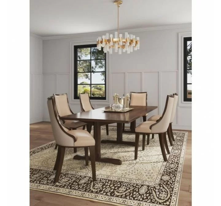 Manhattan Comfort Grand Faux Leather Dining Chair in Tan with Beech Wood Frame Full Set