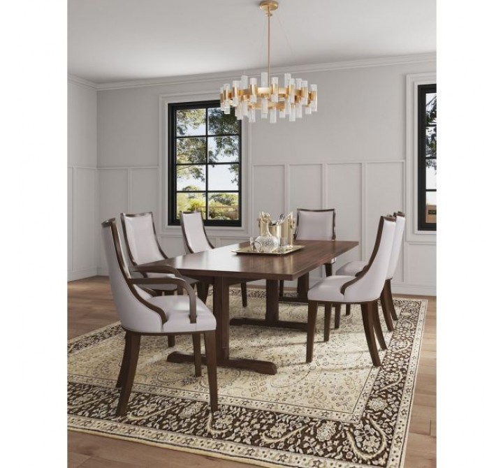Manhattan Comfort Grand Faux Leather 6-Piece Dining ArmChairs in Light Grey