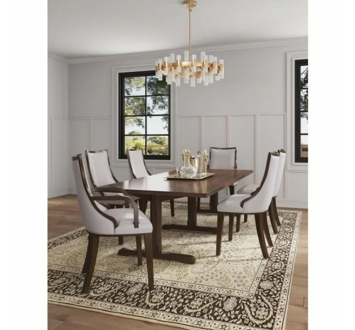 Manhattan Comfort Grand Faux Leather 6-Piece Dining ArmChairs in Light Grey