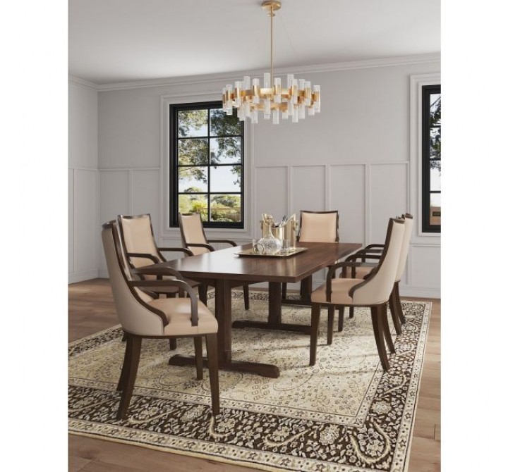 Manhattan Comfort Grand Faux Leather Dining Armchair in Tan with Beech Wood Frame Set