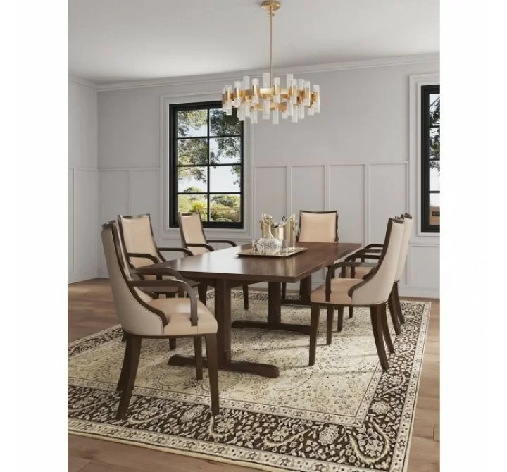 Manhattan Comfort Grand Faux Leather Dining Armchair in Tan with Beech Wood Frame Set