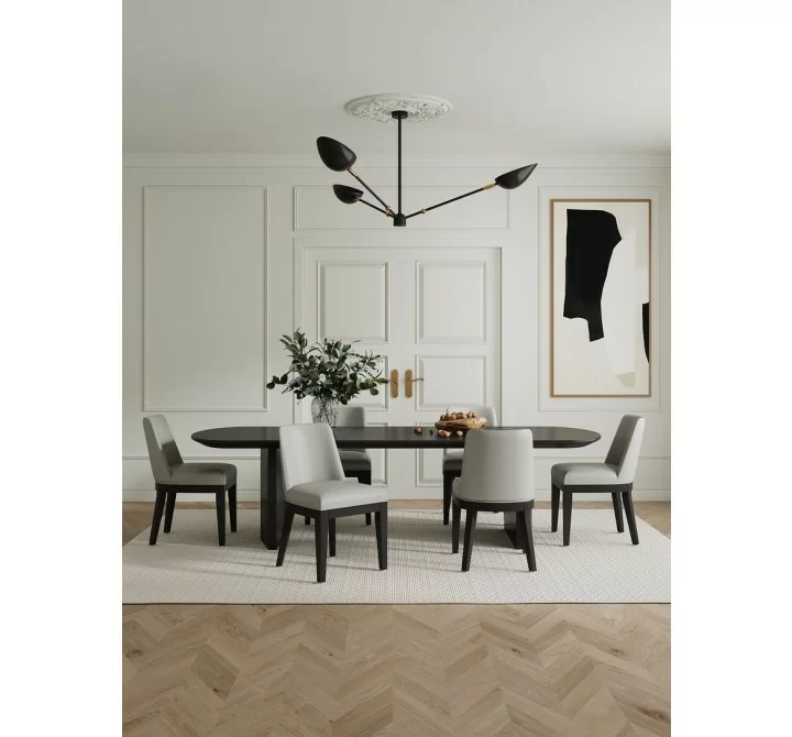 Manhattan Comfort Gansevoort Modern Faux Leather Dining Chair in Stone Grey Full Set