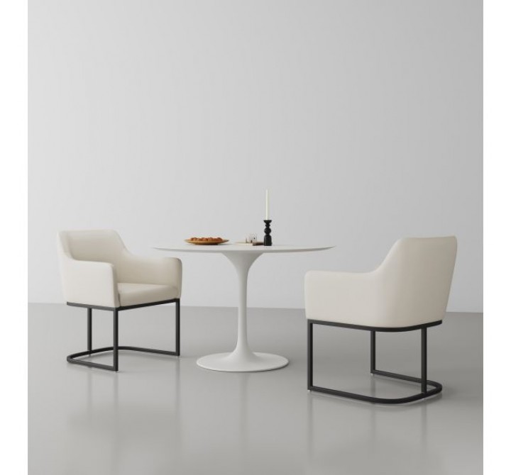 Manhattan Comfort Modern Serena Dining Armchair Upholstered in Leatherette with Steel Legs - Set of 2 Cream