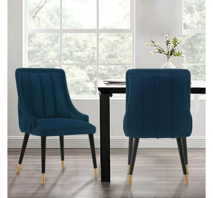 Manhattan Comfort Modern Eda Velvet and Leatherette Dining Chair In Blue