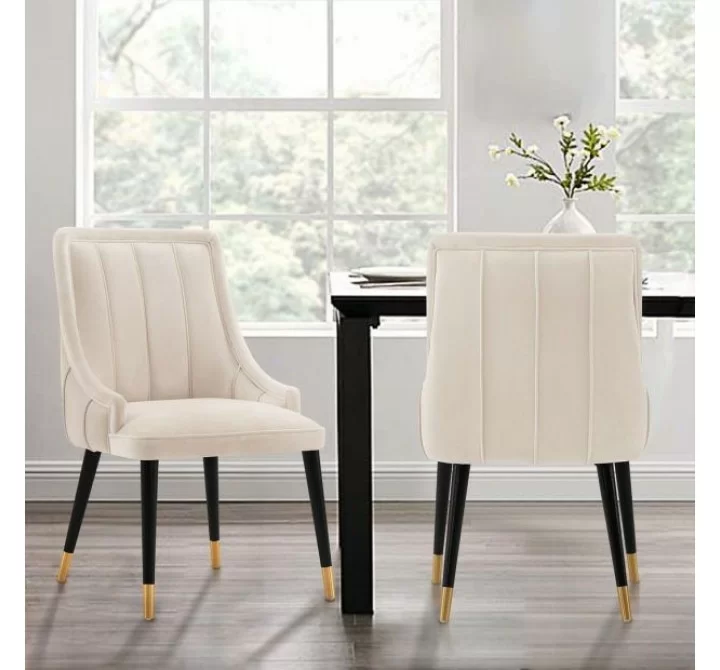 Manhattan Comfort Modern Eda Velvet and Leatherette Dining Chair In Cream - Set of 2