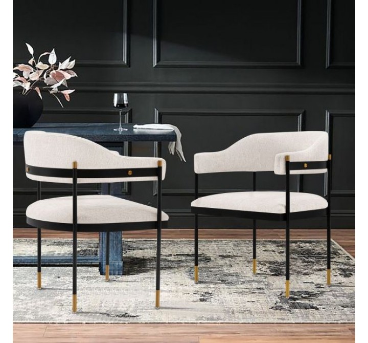 Manhattan Comfort Modern Lia Chenille Dining Armchair In Cream