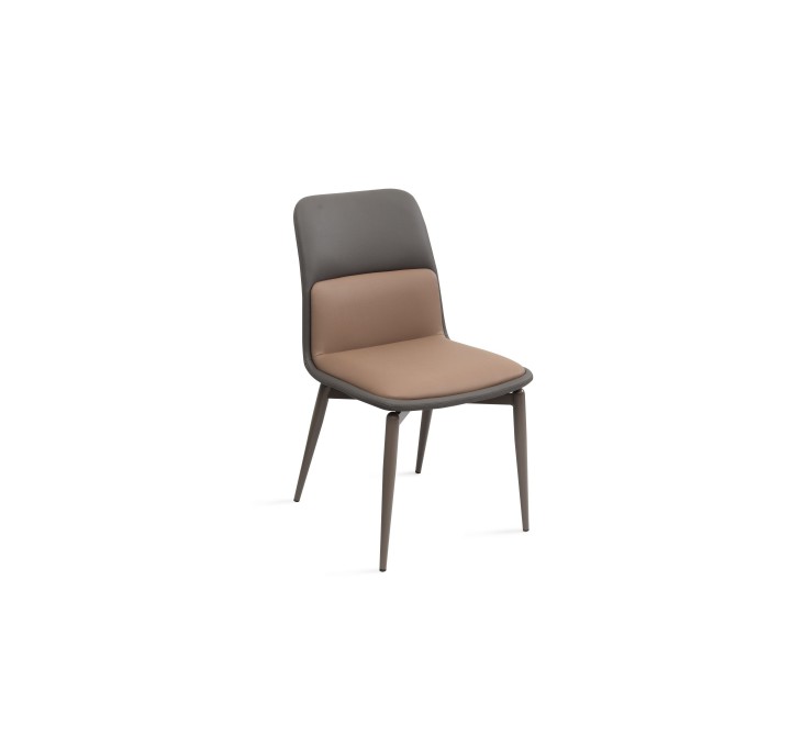 Whiteline Modern Living Bruno Dining Chair In Dark Grey Faux Leather Backrest - Angled