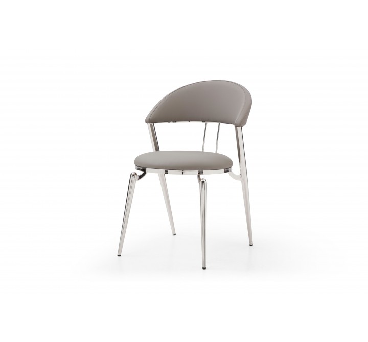 Whiteline Modern Living Geneva Dining Chair In Platinum Grey Faux Leather - Angled