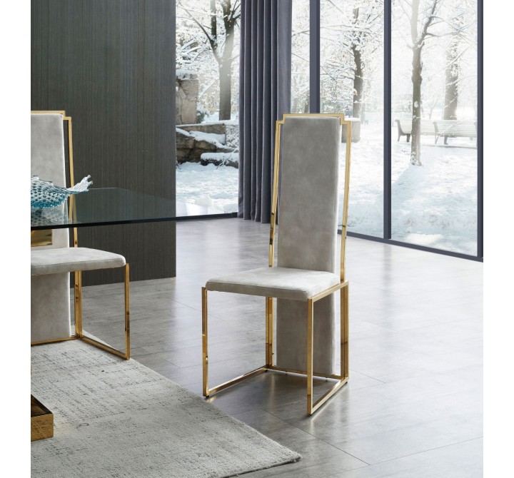 Whiteline Modern Living Sumo Dining Chair In Natural Adore Beige Fabric And Polished Gold Stainless Steel Frame - Lifestyle