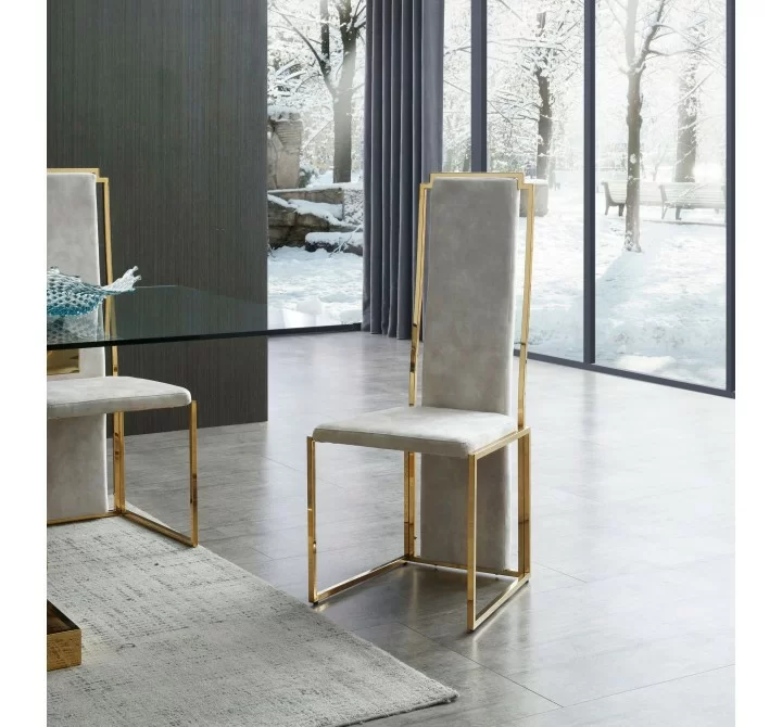 Whiteline Modern Living Sumo Dining Chair In Natural Adore Beige Fabric And Polished Gold Stainless Steel Frame - Lifestyle