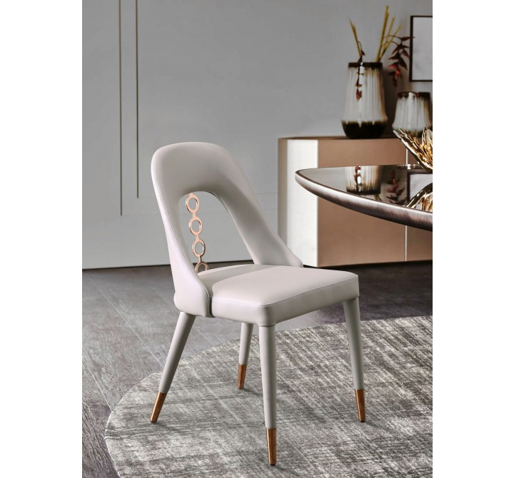 Whiteline Modern Living Liza Dining Chair in Light Gray Fully Upholstered Faux Leather With Steel Frame - Lifestyle