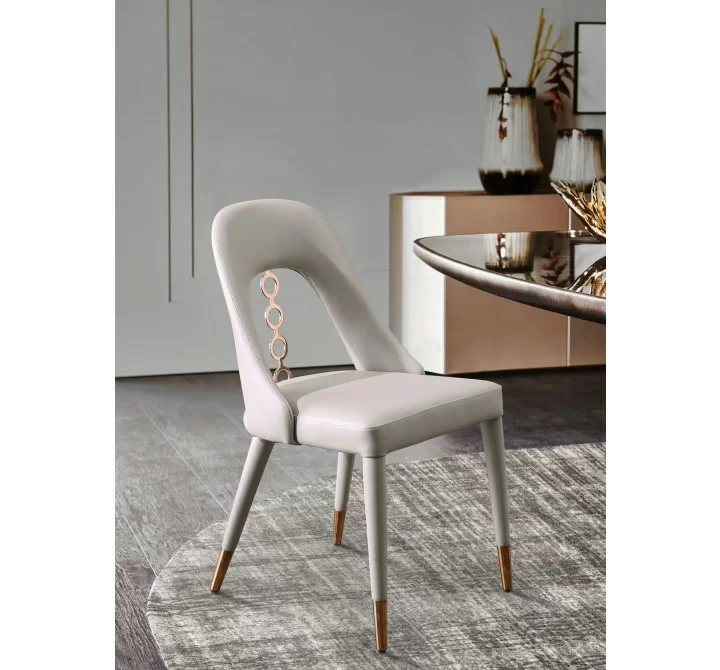 Whiteline Modern Living Liza Dining Chair in Light Gray Fully Upholstered Faux Leather With Steel Frame - Lifestyle