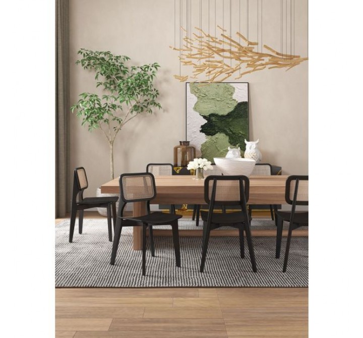 Manhattan Comfort Versailles Square Dining Chair in Black and Natural Cane - Set of 2
