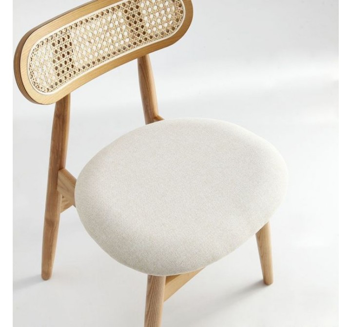 Manhattan Comfort Colbert Dining Chair in Nature and Cane with Oatmeal Upholstered Seating
