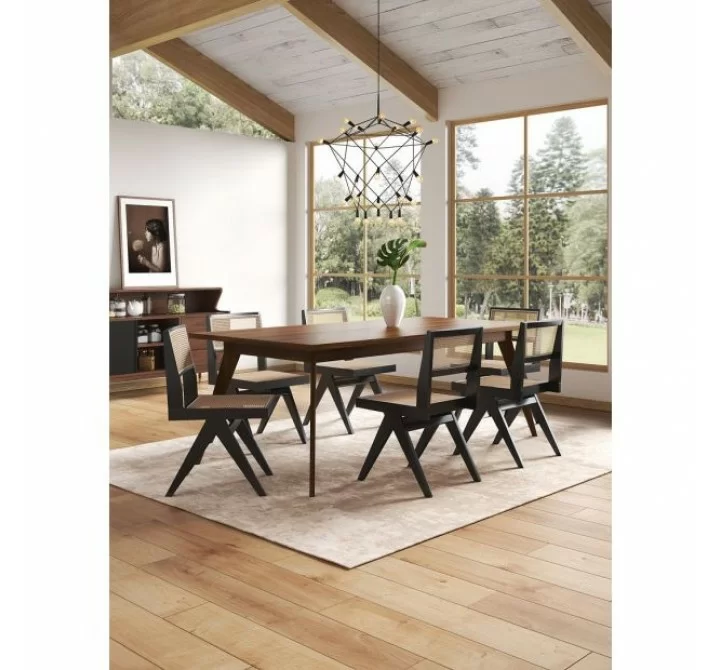 Manhattan Comfort Hamlet Dining Chair in Black and Natural Cane  Set