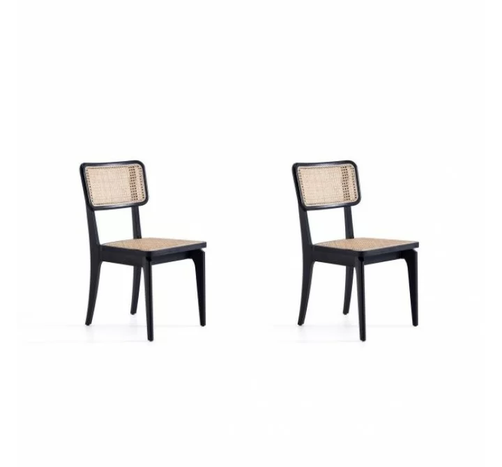 Manhattan Comfort Giverny Dining Chair in Black and Natural Cane - Set of 2