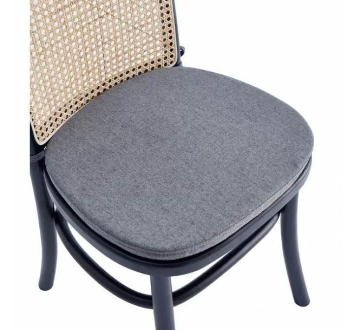 Manhattan Comfort Paragon Dining Chair 1.0 with Grey Cushions in Black and Cane