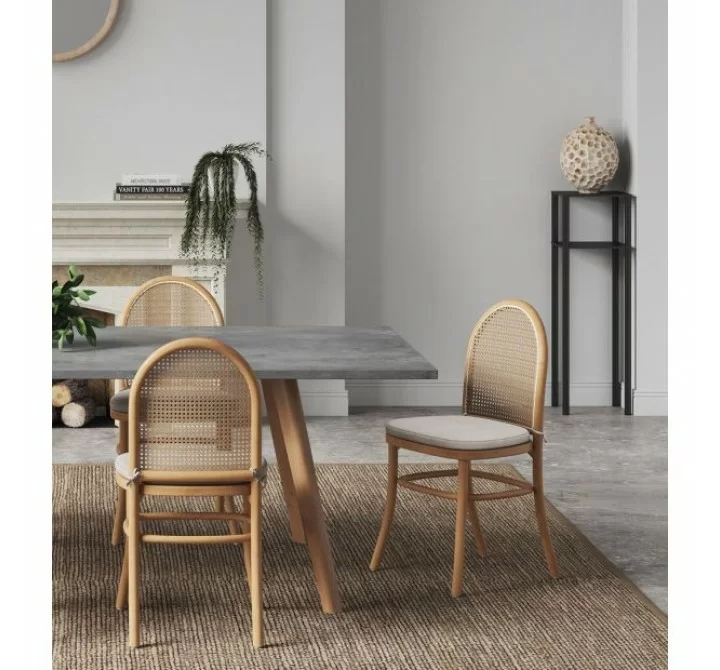 Manhattan Comfort Paragon Dining Chair 1.0 with Cream Cushions in Nature and Cane - Set 