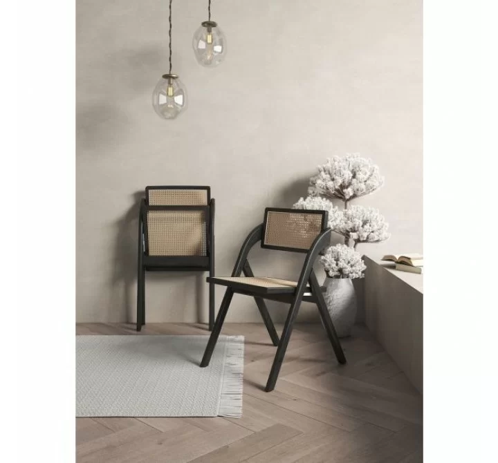 Manhattan Comfort Lambinet Folding Dining Chair in Black and Natural Cane - Set of 2
