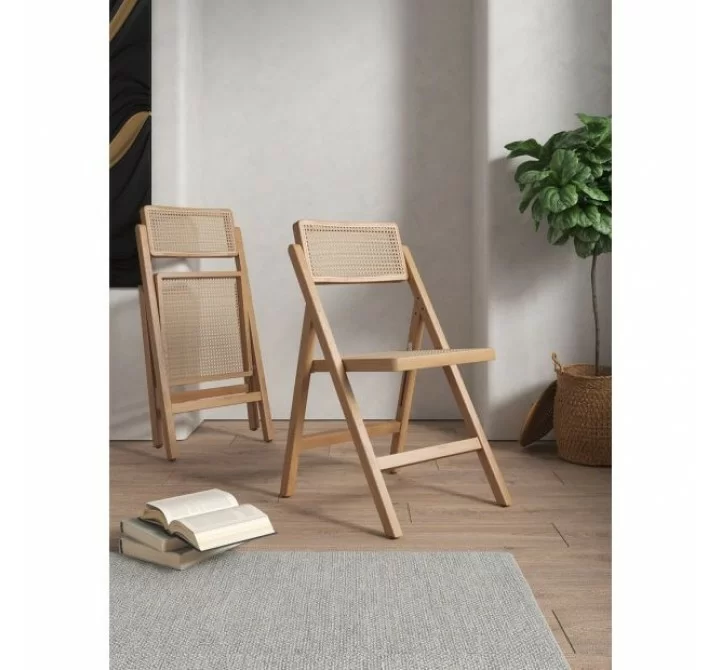 Manhattan Comfort Pullman Folding Dining Chair in Nature Cane- Set
