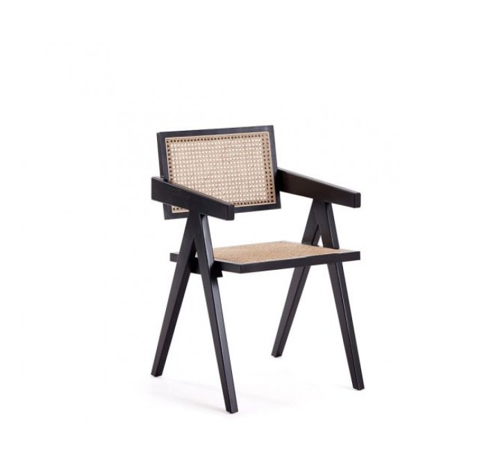 Manhattan Comfort Hamlet Dining Arm Chair in Black and Natural Cane