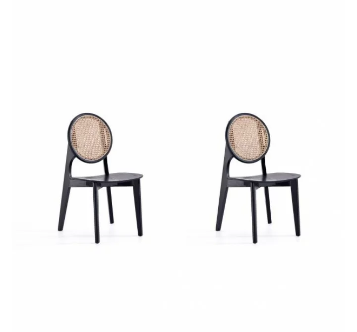Versailles Round Dining Chair in Black and Natural Cane - Set of 2