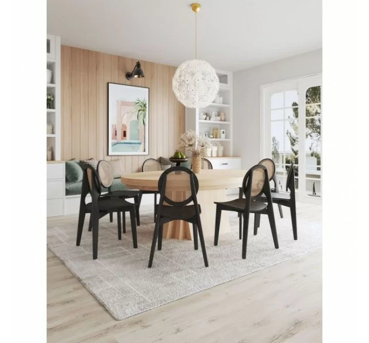 Versailles Round Dining Chair in Black and Natural Cane - Set of 2