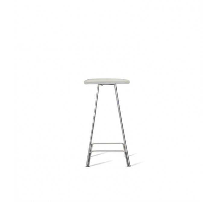 Canaria Counter Stool Black Leather Seat with White Powder Coated Steel