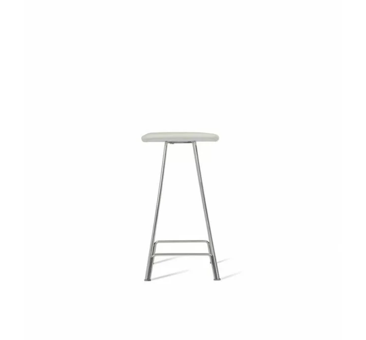 Canaria Counter Stool Black Leather Seat with White Powder Coated Steel