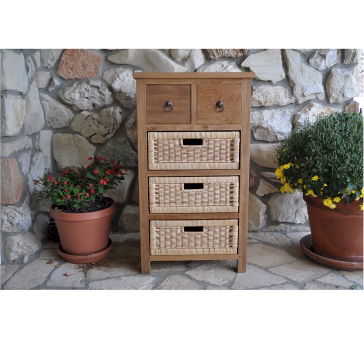 Safari Occasional Table with Drawer & Rattan Baskets-1