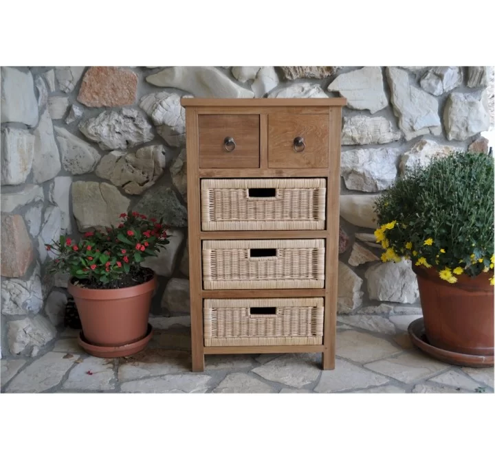 Safari Occasional Table with Drawer & Rattan Baskets-1