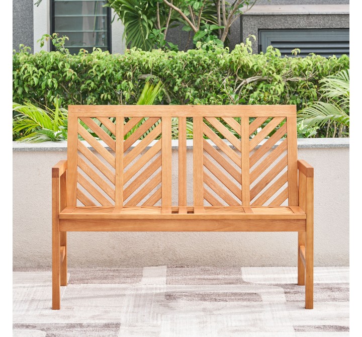 Vifah Olina Honey Two Seater Fish Bone Eucalyptus Wooden Garden Bench, Front Angle