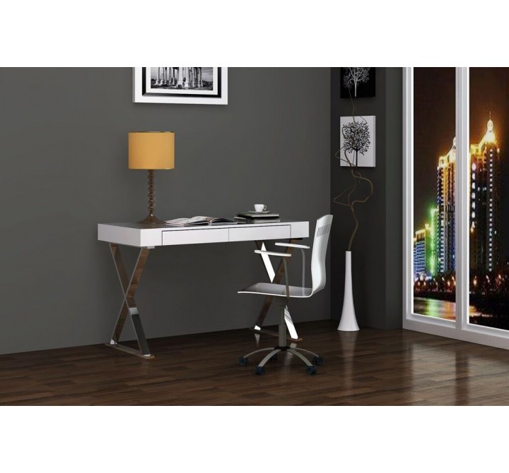 Elm Desk Large In High Gloss White With Two Drawers 