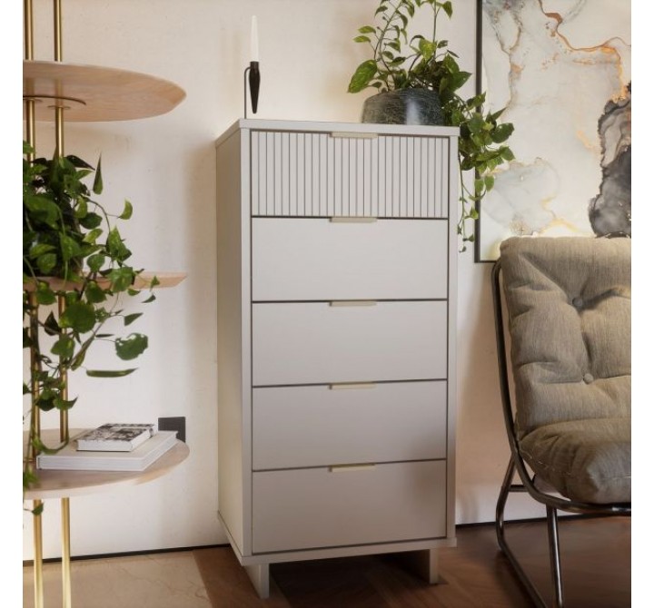 Manhattan Comfort Granville Tall 23.62" Modern Narrow Dresser with 5 Full Extension Drawers in Light Grey