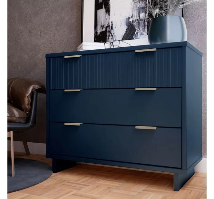 Manhattan Comfort Granville 38.18" Modern Standard Dresser with 3 Full Extension Drawers in Midnight Blue